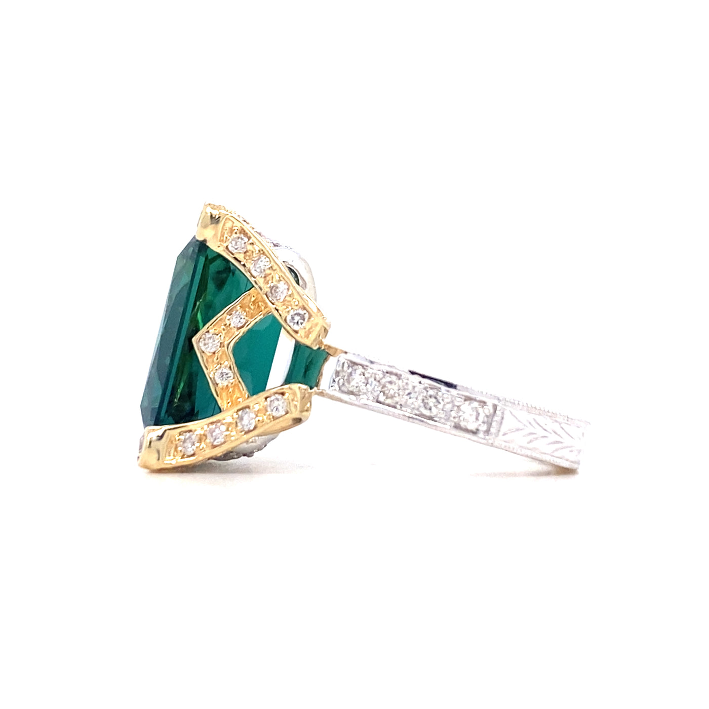 ESTATE Green Tourmaline and Diamond Ring in Two-Tone Gold