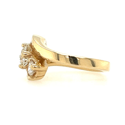 Estate Classic By-Pass Style 14 Karat Yellow Gold Three Diamond Ring