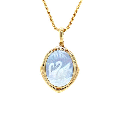 ESTATE Carved Opal Swan Pendant in Yellow Gold