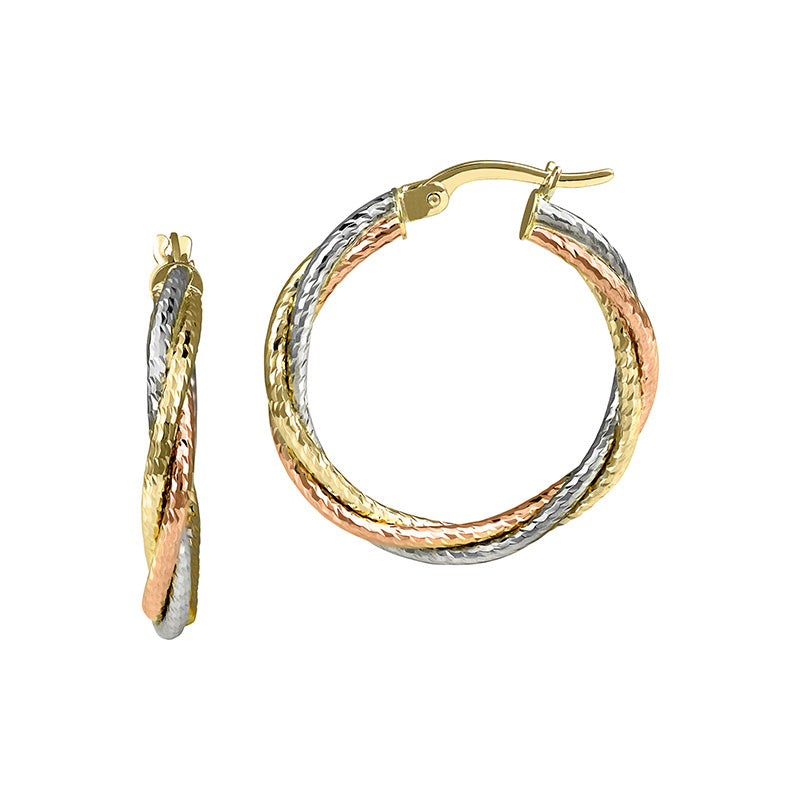 14 Karat Tri-Color  Gold Hoop Earrings 5T328K