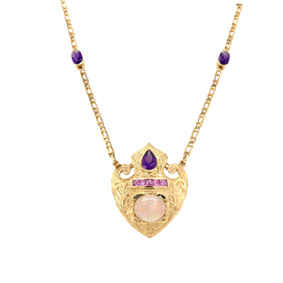 ESTATE Amethyst, Opal and Sapphire Pendant in Yellow Gold