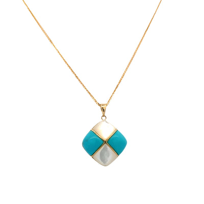 ESTATE MOP and Turquoise Pendant in Yellowo Gold