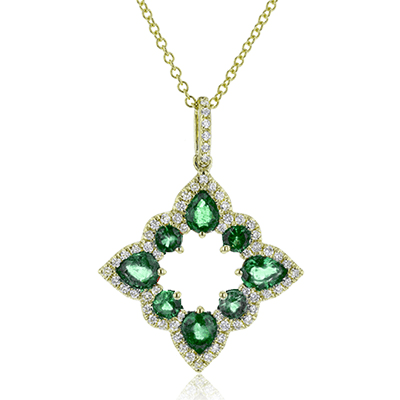 Zeghani 14 Karat Yellow Gold Drop Style Emerald & Diamond Pendant ZP921-Y