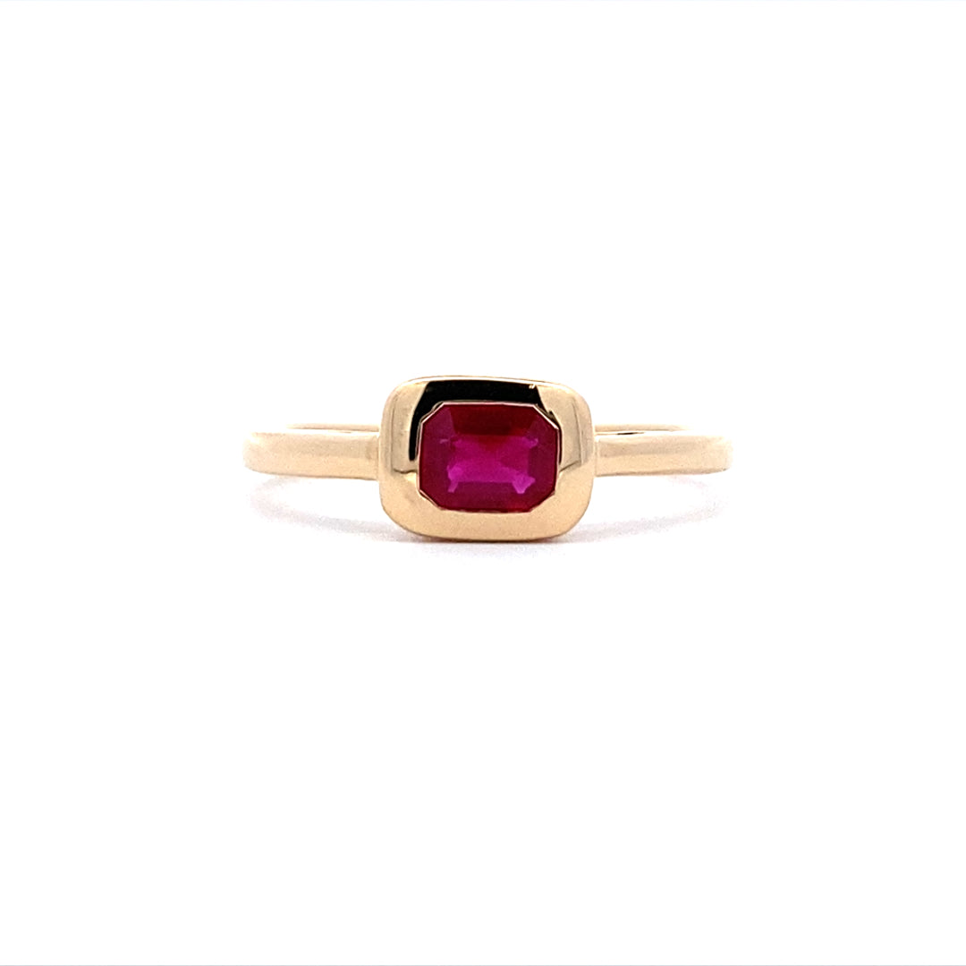 Emerald Cut Ruby Ring in Yellow Gold