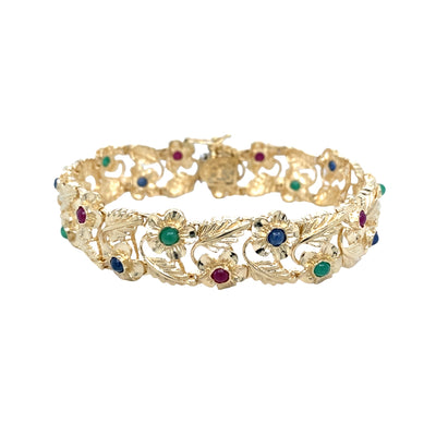 ESTATE Precious Gemstone Leaf Bracelet in Yellow Gold
