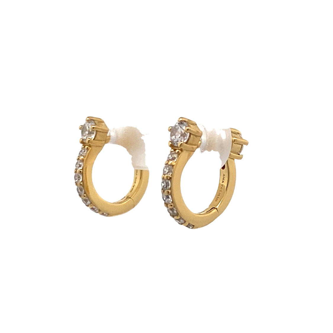 CZ Pave Huggies in Silver with Yellow Gold Plating by Ania Haie
