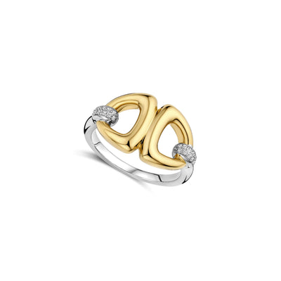 Cubic Zirconia Ring in Two-Tone Sterling Silver with Gold-Plating