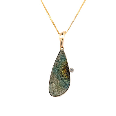 ESTATE Druzy Quartz Pendant in Yellow Gold