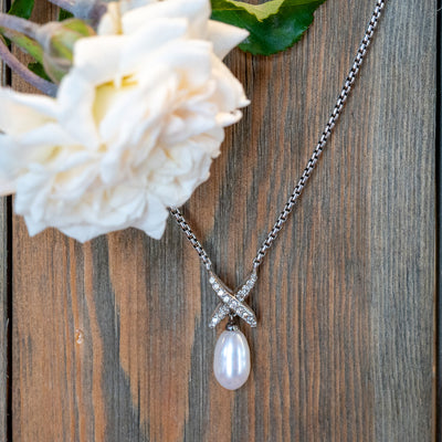 Estate David Yurman FW Pearl and Diamond Necklace in Silver
