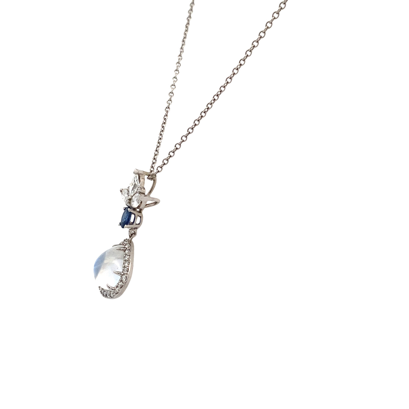 Moonstone, Sapphire and Diamond Pendant in White Gold by B&C