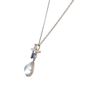 Moonstone, Sapphire and Diamond Pendant in White Gold by B&C
