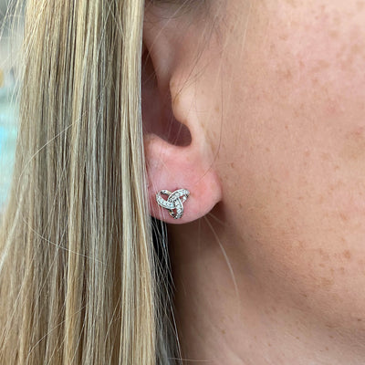 Diamond Ribbon Studs in White Gold