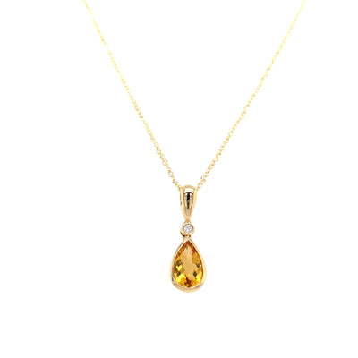 Citrine and Diamond Pendabnt in Yellow Gold