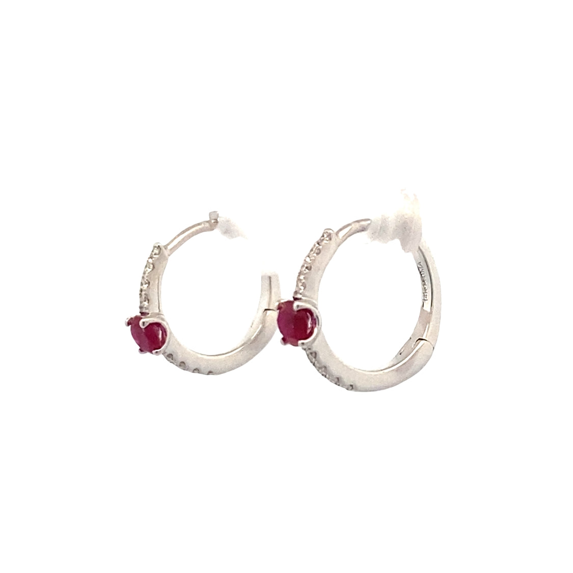 Ruby and Diamond Huggies in White GOld