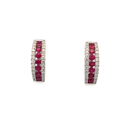 Ruby and Diamond Huggies in White Gold by Fana