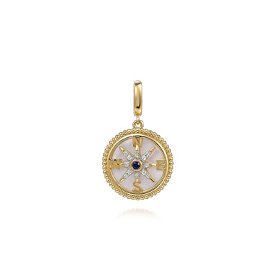 Sapphire and MOP Medallion in Yellow Gold by Gabriel & Co.