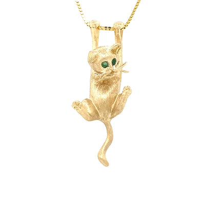 ESTATE Slack Hanging Cat Pendant in Yellow Gold