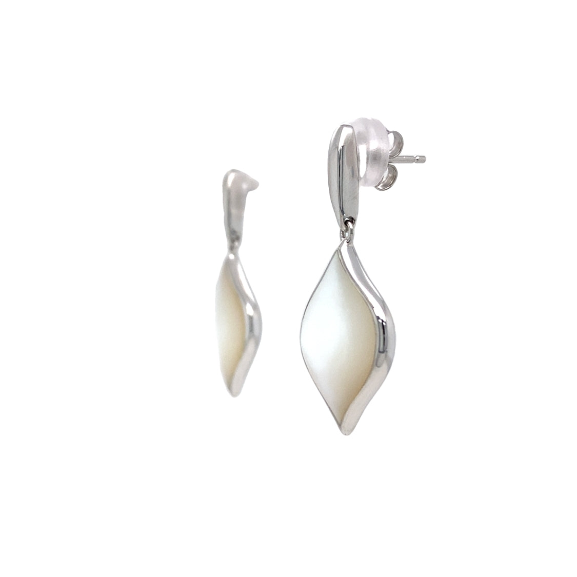 White Mother of Pearl Drop Earrings in SIlver by Kabana