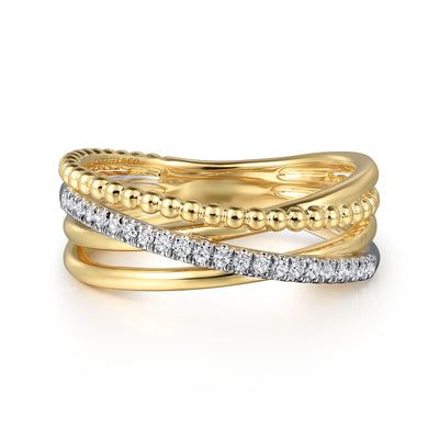 Diamond Crossover Ring in Two-Tone Gold by Gabriel & Co.