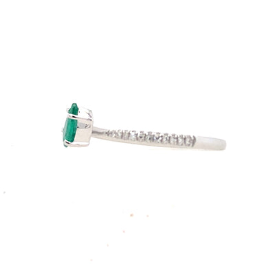 Emerald and Diamond Split Ring in White Gold