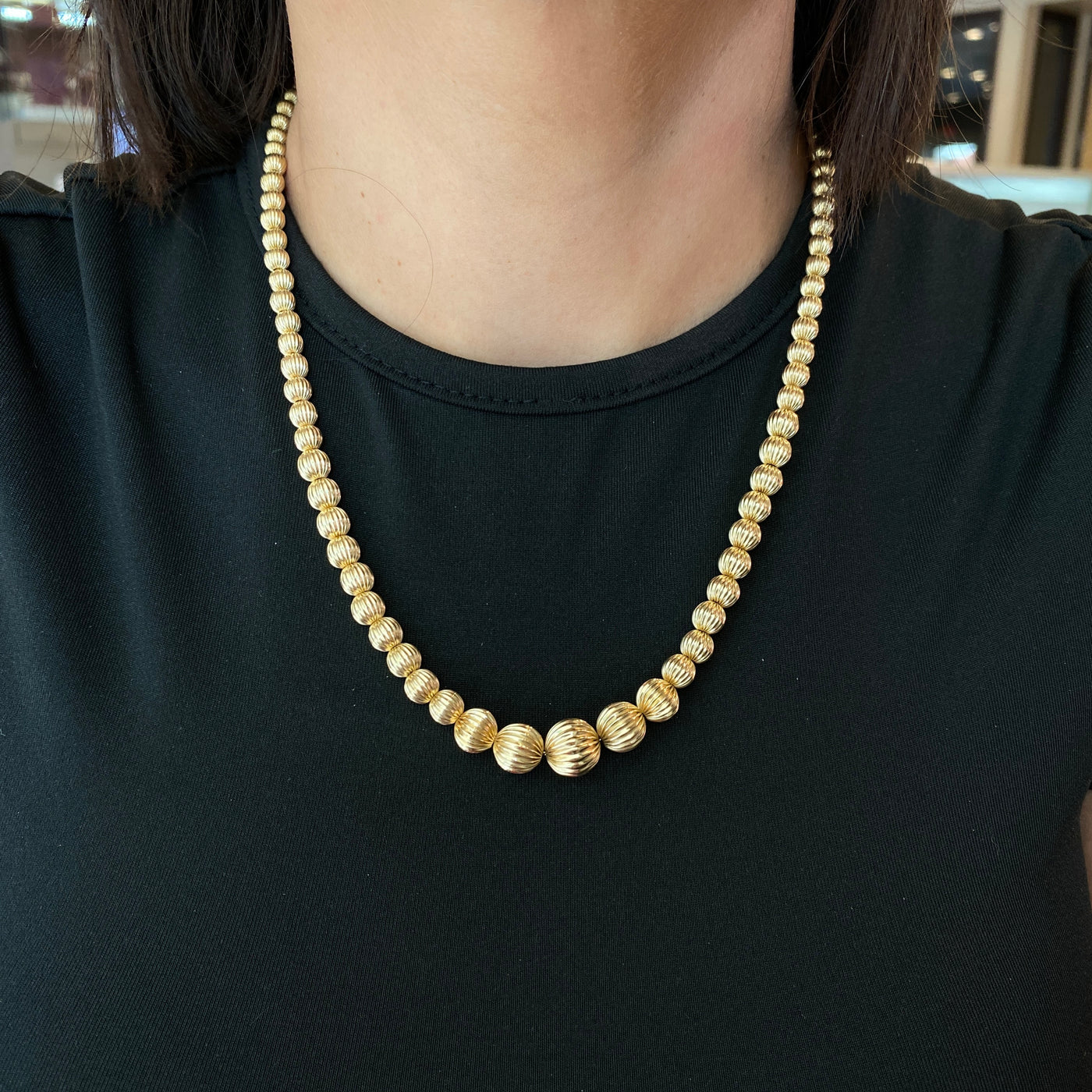 ESTATE Corrugated Bead Necklace in Yellow Gold