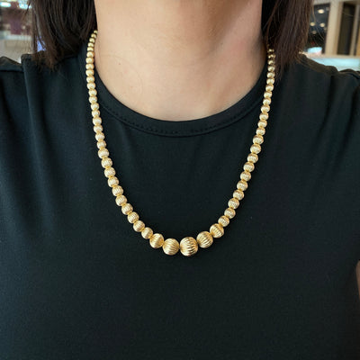 ESTATE Corrugated Bead Necklace in Yellow Gold