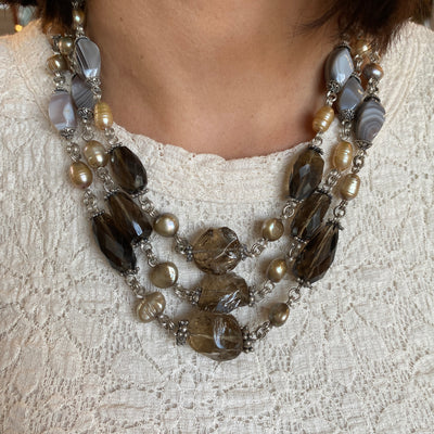 ESTATE Stephen Dueck Gemstone 3 Strand Necklace in Silver