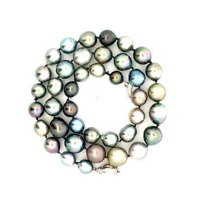 18" Multi-olored Tahitian Pearl Necklace in White GOld