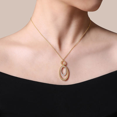 Diamond Oval Drop Pendant in Two-Tone Gold by Gabriel & Co.