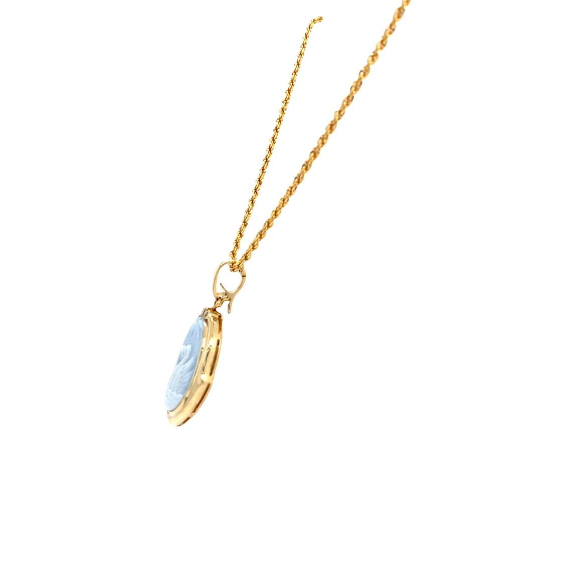 ESTATE Carved Opal Swan Pendant in Yellow Gold