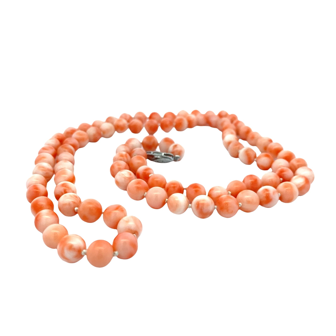 ESTATE 30" Coral Bead Necklace in Silver