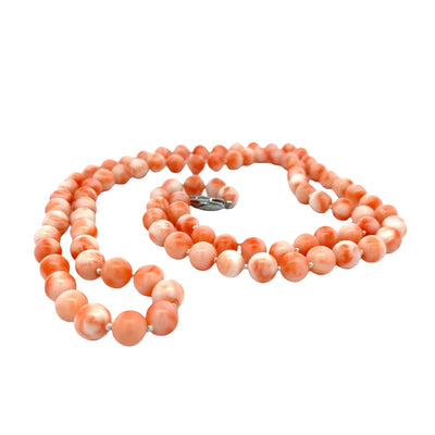 ESTATE 30" Coral Bead Necklace in Silver