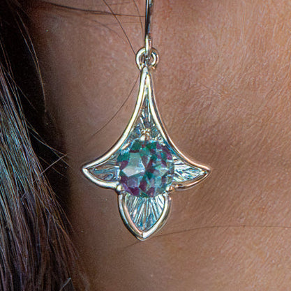 DaVinci Cut Blue Topaz Earrings in White Gold