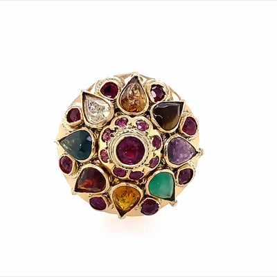 Estate Geometric Style Gemstone Ring in Yellow Gold