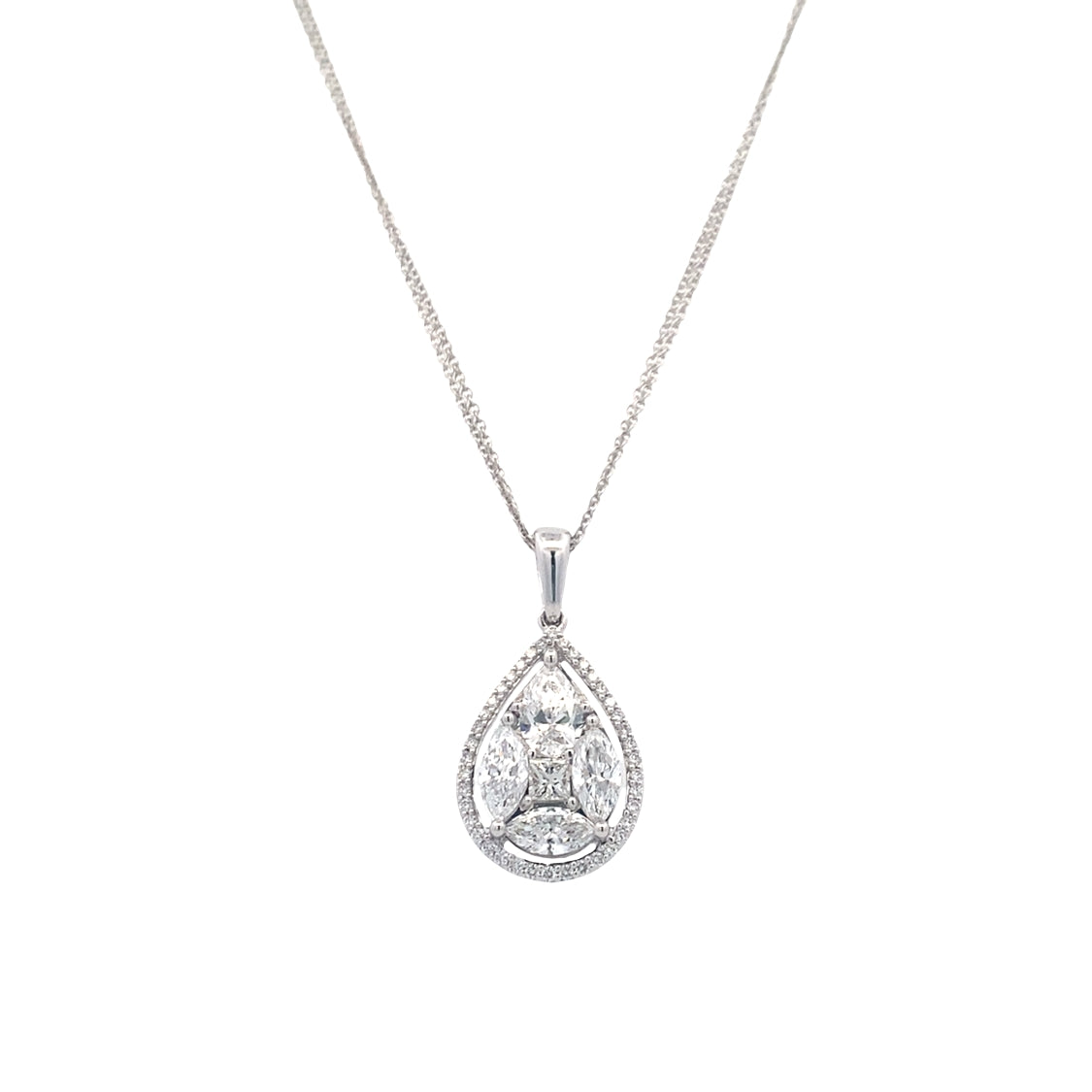 Diamond Cluster Drop Pendant in White Gold by Simon G. Jewelry