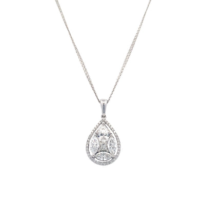 Diamond Cluster Drop Pendant in White Gold by Simon G. Jewelry