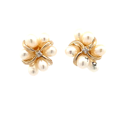 ESTATE FW Pearl Stud Earrings in Yellow Gold