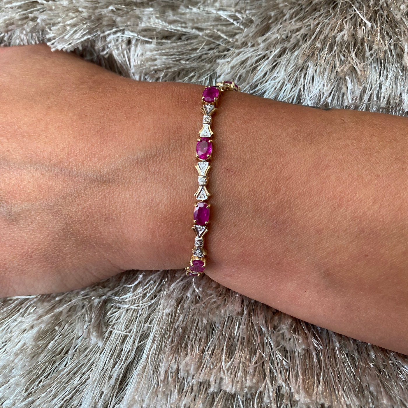 ESTATE Ruby and Diamond Bracelet in Yellow Gold