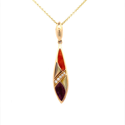 Mother of Pearl and Spiny Oyster Pendant in Yellow Gold by Kabana