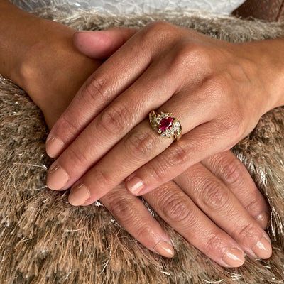 ESTATE Synthetic Ruby and DIamond RIng in Yellow Gold