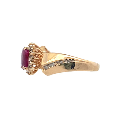 Estate Ruby & Diamond Ring in 14K Yellow Gold, Size 6.5