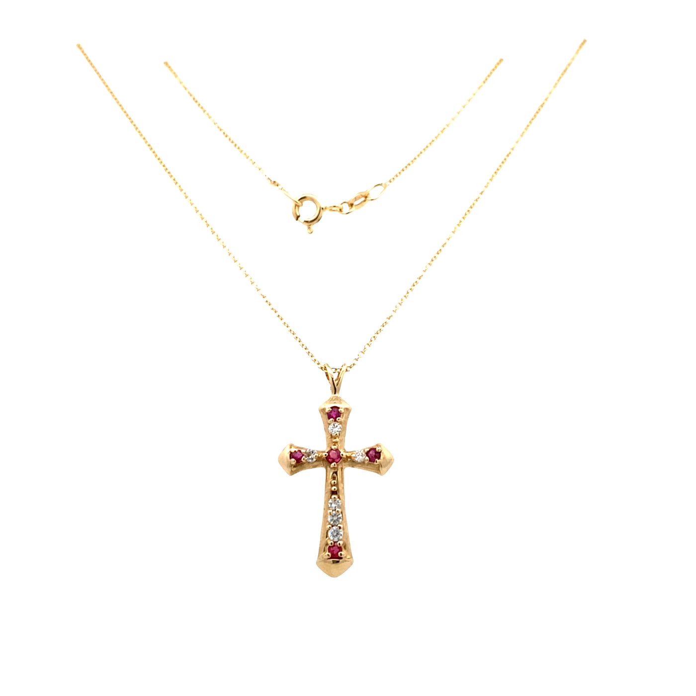 ESTATE Ruby & Diamond Cross in Yellow Gold