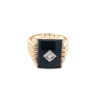 ESTATE Onyx and Diamond Ring in Yellow Gold