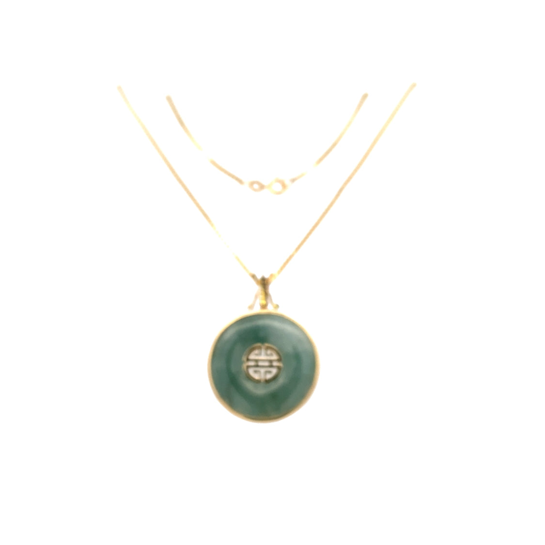 ESTATE Jade Longevity Pendant in 14K Yellow Gold with 24" Box Chain
