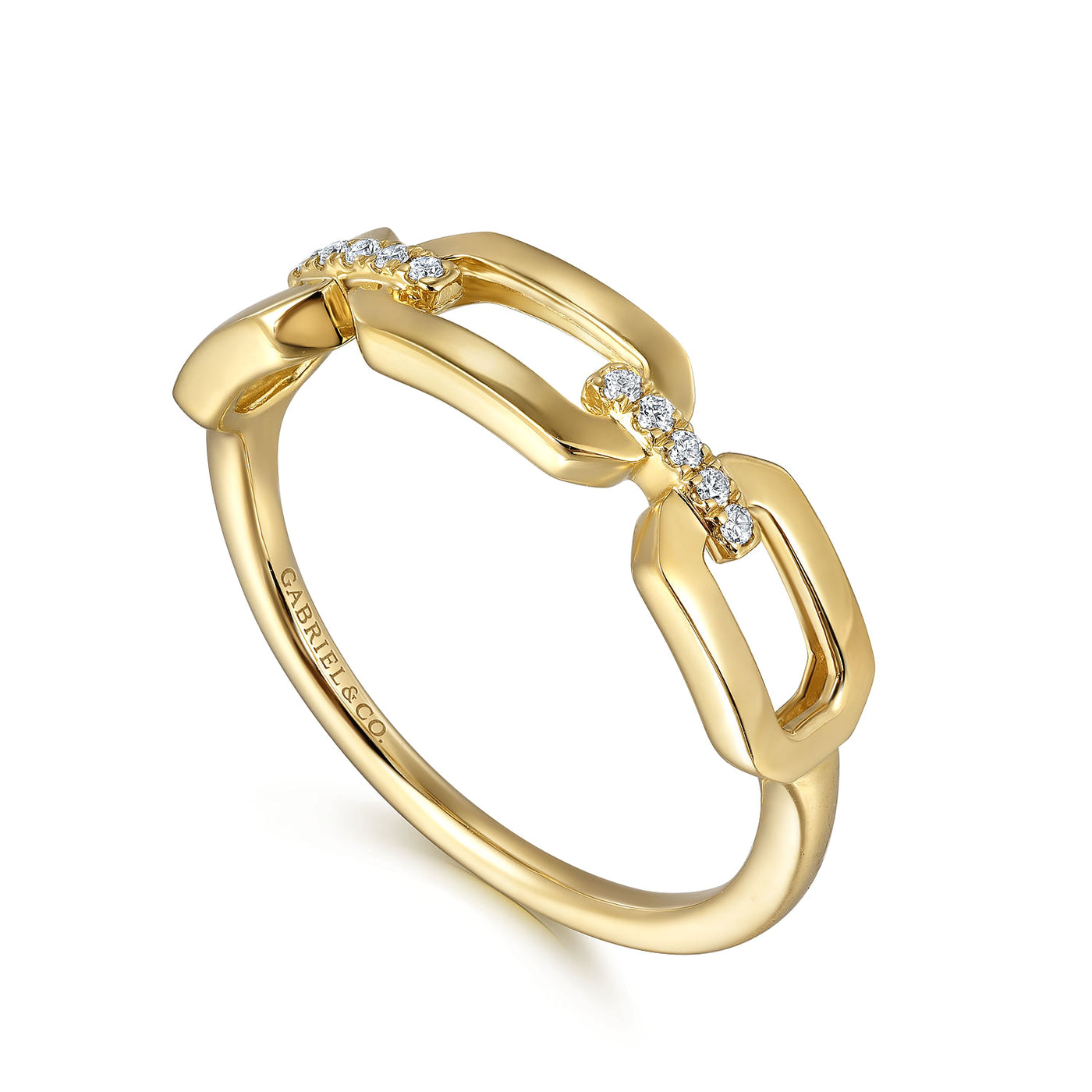 Diamond Fancy Link RIng in Yellow Gold by Gabriel & Co.