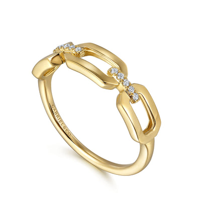 Diamond Fancy Link RIng in Yellow Gold by Gabriel & Co.