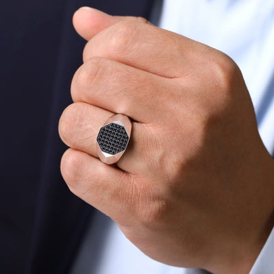 Black Spinel Signet Ring in Silver by Gabriel & Co.
