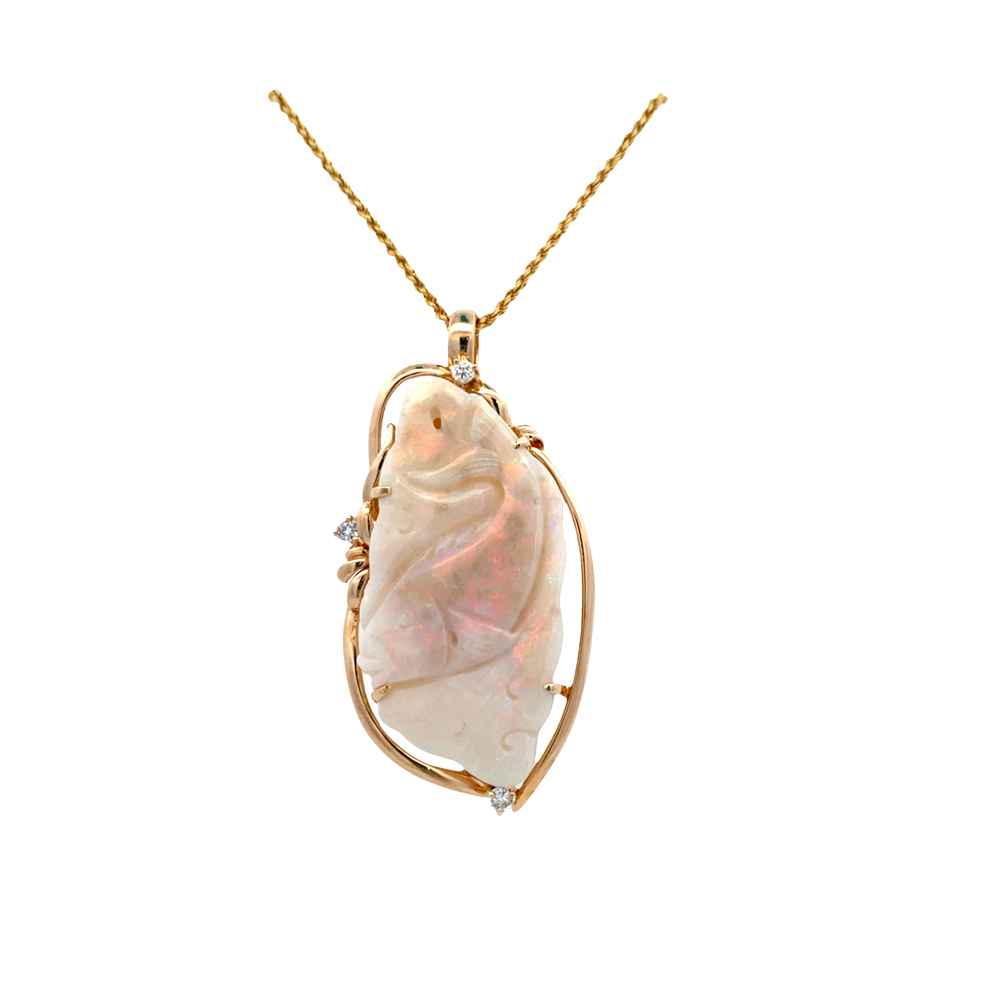 ESTATE Carved Opal Pendant in Yellow Gold