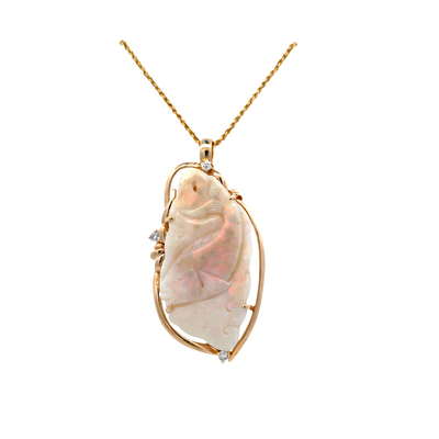 ESTATE Carved Opal Pendant in Yellow Gold