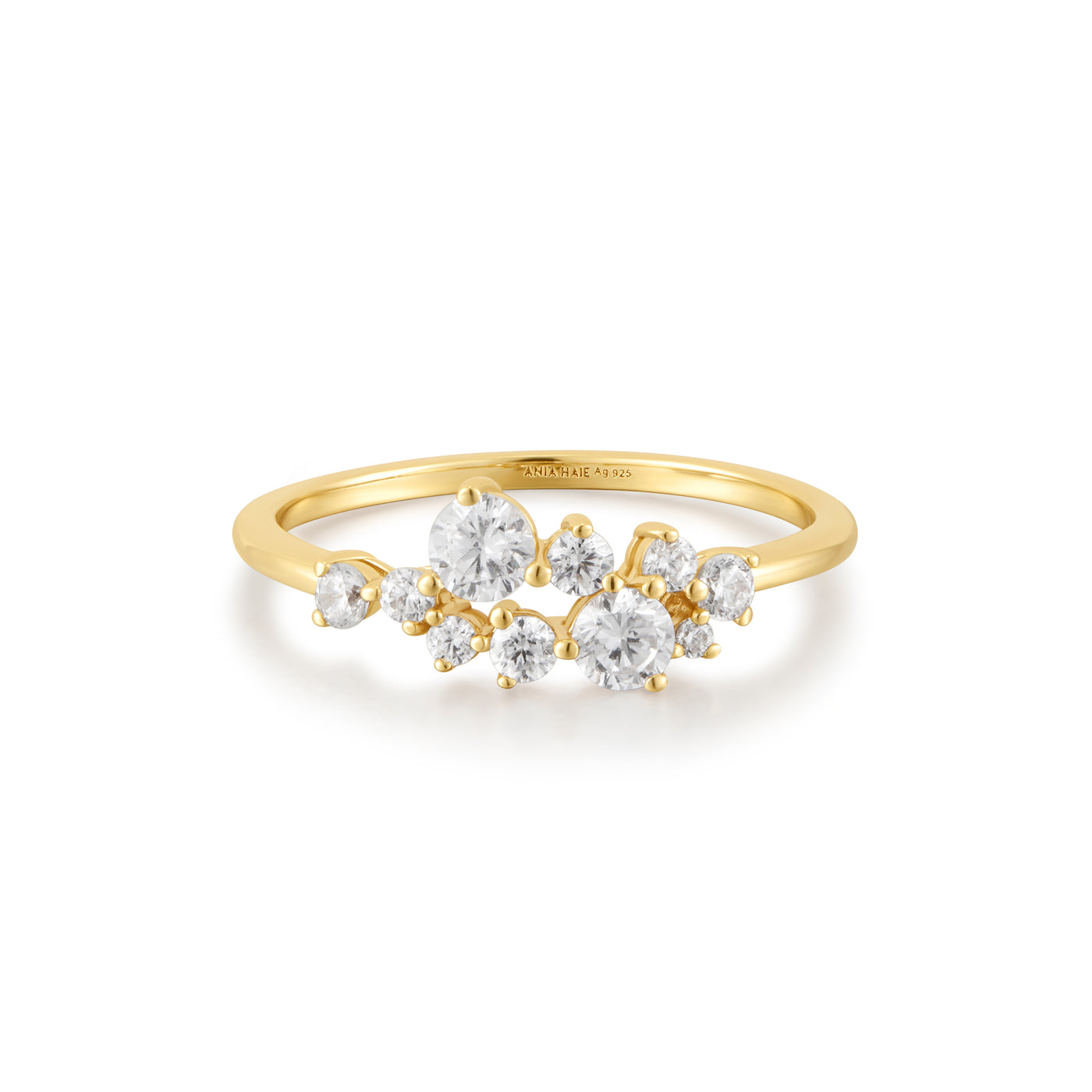 Cubic Zirconia Cluster Ring in Yellow Gold by Ania Haie